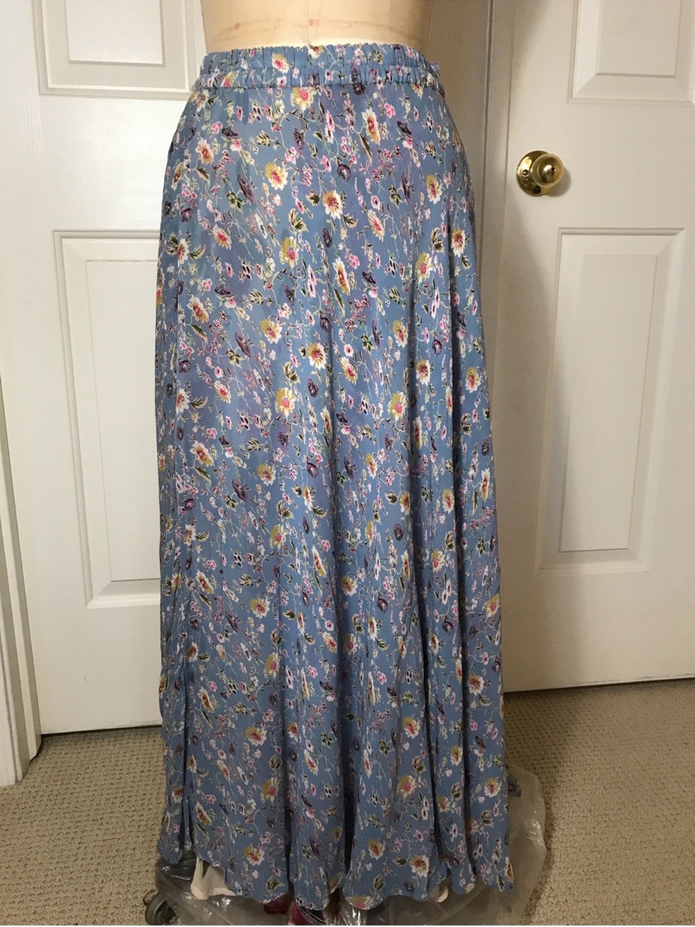 Floral reversible georgette fabric Blue red Maxi Skirt boho